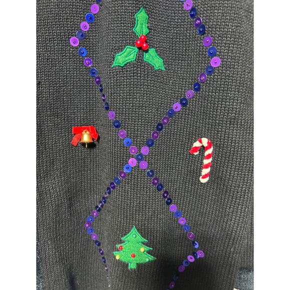 The Quacker Factory Cardigan Sweater 1X Black Nutcracker Sequin Holiday - Picture 6 of 11